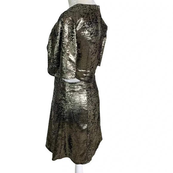 French Connection Alara Metallic Flutter Sleeve Cutout Minidress Gold Size 2 NWT - Picture 9 of 10